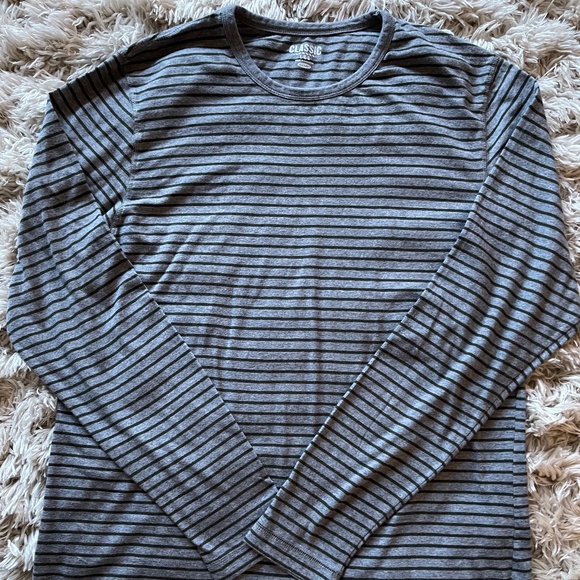 Old Navy Men's Long Sleeve Striped Shirt Size L Gray & Olive Green Striped - Picture 2 of 6